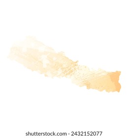 Mapa vectorial detallado. Nepal. Estilo acuarela. Color amarillo.