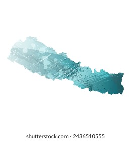 High detailed vector map. Nepal. Watercolor style. Turquoise blue color. Blue is a deep color.