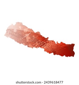 High detailed vector map. Nepal. Watercolor style. Bismarck-furioso. Red color.
