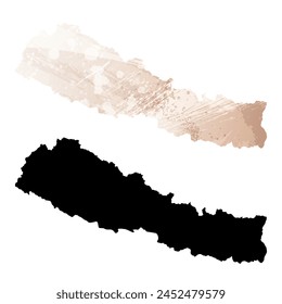 High detailed vector map. Nepal. Set of two cards. Watercolor style. Brown beige color. Black card.