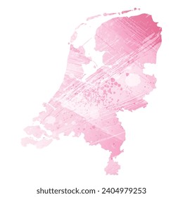 High detailed vector map. Netherlands. Watercolor style. Amaranth pink color.