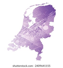 Mapa vectorial detallado alto. Países Bajos. Estilo acuarela. Color púrpura anémico.
