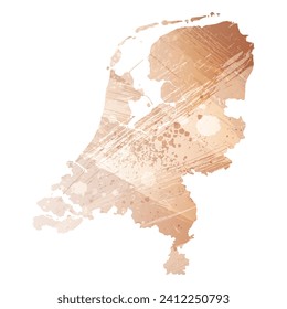 High detailed vector map. Netherlands. Watercolor style. Antique brass. Light brown. Gold color.