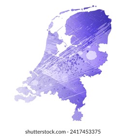 High detailed vector map. Netherlands. Watercolor style. Aspid blue color. A violet, delicate, pastel color.