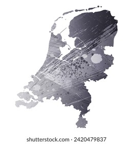 High detailed vector map. Netherlands. Watercolor style. Anthracite gray color. 