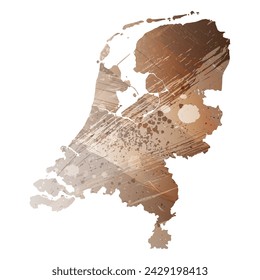 High detailed vector map. Netherlands. Watercolor Style. Beige and brown color.
