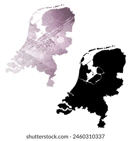 High detailed vector map. Netherlands. Set of two cards. Watercolor style. Purple color. Black card.