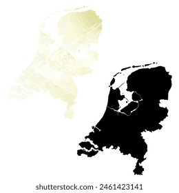 High detailed vector map. Netherlands. Set of two cards. Watercolor style. Yellow lemon color. Black card.