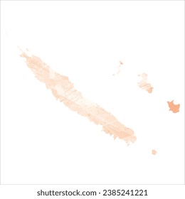 High detailed vector map. New Caledonia. Watercolor style. Apricot color.