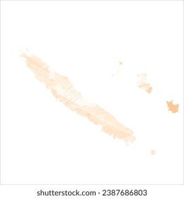 High detailed vector map. New Caledonia. Watercolor Style. Apricot delicate color.