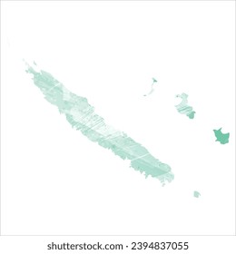 High detailed vector map. New Caledonia. Watercolor style. Aquamarine color.