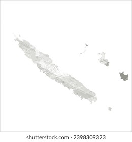 High detailed vector map. New Caledonia. Watercolor style. Gray color.