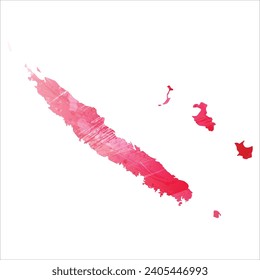 High detailed vector map. New Caledonia. Watercolor style. Amaranth red color.