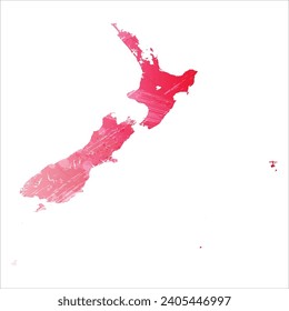 High detailed vector map. New Zealand. Watercolor style. Amaranth red color.