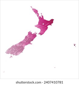 High detailed vector map. New Zealand. Watercolor style. Amaranth deep purple color.