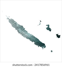 High detailed vector map. New Caledonia. Watercolor style. Aspid gray color. Green-gray deep color.