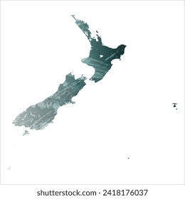 High detailed vector map. New Zealand. Watercolor style. Aspid gray color. Green-gray deep color.