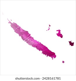 High detailed vector map. New Caledonia. Watercolor style. Eggplant color. Purple bright color.