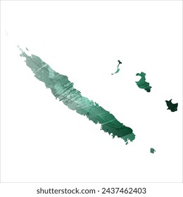 High detailed vector map. New Caledonia. Watercolor style. Turquoise green color.