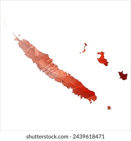 High detailed vector map. New Caledonia. Watercolor style. Bismarck-furioso. Red color.
