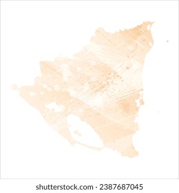 Mapa vectorial detallado alto. Nicaragua. Estilo acuarela. Color delicado del precio.