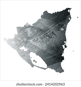 High detailed vector map. Nicaragua. Watercolor style. Anthracite gray. Dark gray. Black color.