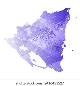 Mapa vectorial detallado alto. Nicaragua. Estilo acuarela. Color azul aspido. Un color violeta, delicado y pastel.