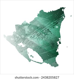 High detailed vector map. Nicaragua. Watercolor style. Turquoise green color.