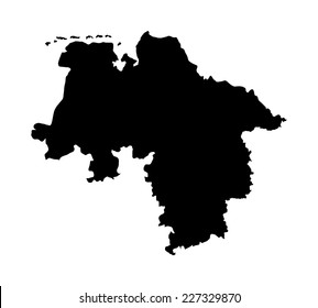 High detailed vector map - Niedersachsen, Lower Saxony map, high detailed black silhouette illustration isolated on white background. Province in Germany.