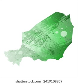 High detailed vector map. Niger. Watercolor style. Green color. Salacious emerald color.