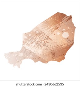 High detailed vector map. Niger. Watercolor style. Beige and red color. Brown color.
