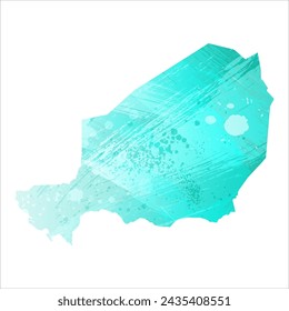 Mapa vectorial detallado. Níger. Estilo acuarela. Color turquesa. Color azul brillante.