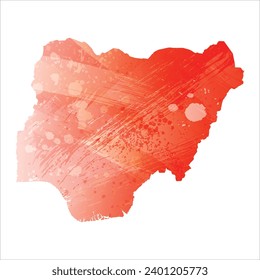High detailed vector map. Nigeria. Watercolor style. Scarlet bright red color.