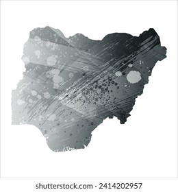 High detailed vector map. Nigeria. Watercolor style. Anthracite gray. Dark gray. Black color.
