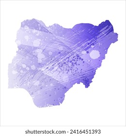 Mapa vectorial detallado alto. Nigeria. Estilo acuarela. Color azul aspido. Un color violeta, delicado y pastel.