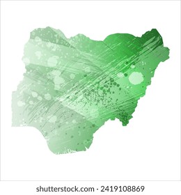 High detailed vector map. Nigeria. Watercolor style. Green color. Salacious emerald color.