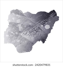 High detailed vector map. Nigeria. Watercolor style. Anthracite gray color. 