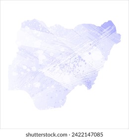 High detailed vector map. Nigeria. Watercolor style. Periwinkle color. Delicate lilac color. Pastel purple.