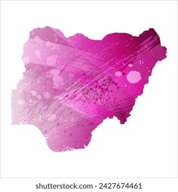 High detailed vector map. Nigeria. Watercolor style. Eggplant color. Purple bright color.