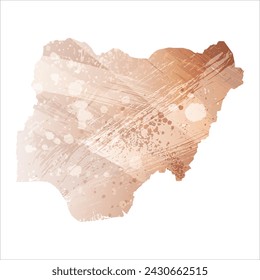 High detailed vector map. Nigeria. Watercolor style. Beige and red color. Brown color.
