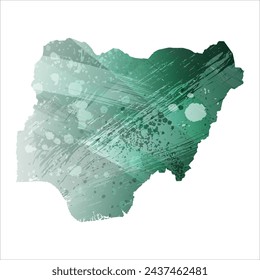 High detailed vector map. Nigeria. Watercolor style. Turquoise green color.
