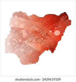 High detailed vector map. Nigeria. Watercolor style. Bismarck-furioso. Red color.
