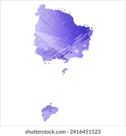 Mapa vectorial detallado alto. Isla Norfolk. Estilo acuarela. Color azul aspido. Un color violeta, delicado y pastel.