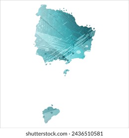 High detailed vector map. Norfolk Island. Watercolor style. Turquoise blue color. Blue is a deep color.