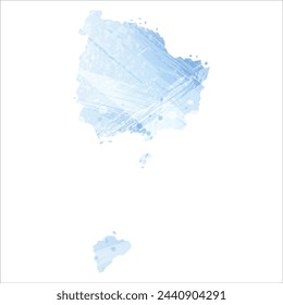 Mapa vectorial detallado. Isla Norfolk. Estilo acuarela. Flor de maíz pálida. Color azul.