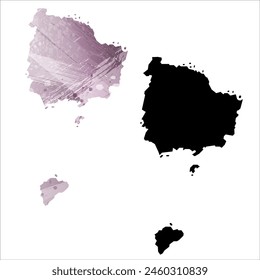 High detailed vector map. Norfolk Island. Set of two cards. Watercolor style. Purple color. Black card.