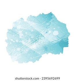 Mapa vectorial detallado alto. Macedonia del Norte. Estilo acuarela. Color azul acuamarino.