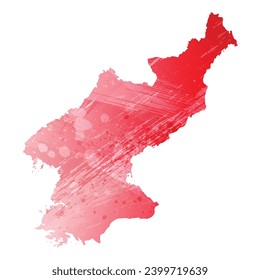 Mapa vectorial detallado alto. Corea del Norte. Estilo acuarela. Color rojo de Alizarin.