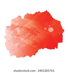 High detailed vector map. North Macedonia. Watercolor style. Scarlet bright red color.