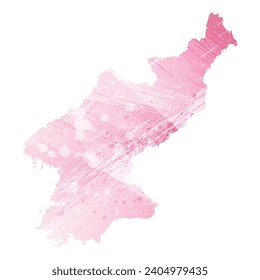 High detailed vector map. North Korea. Watercolor style. Amaranth pink color.